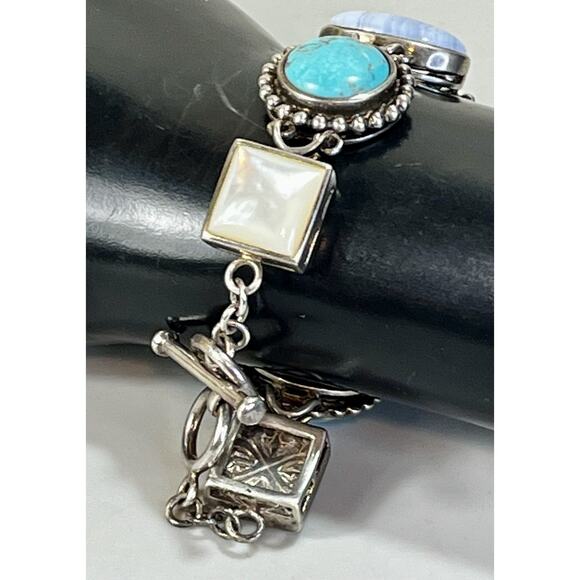 Whitney Kelly Sterling Silver Multi Gemstone Turquoise Lapis MOP Bracelet- 51.8g - Picture 8 of 16